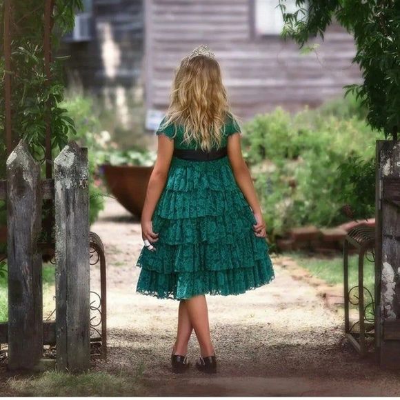 Trish Scully Lace Emerald Green Dress Bella Rafaela Size 14 - Picture 2 of 10